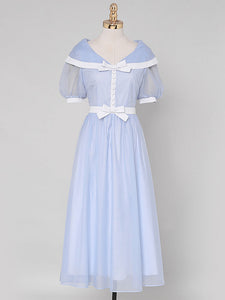Baby Blue Big Shawl Collar Sweet Bow Vintage Princess Dress