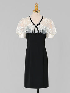 Fairy White Lace Sweet Luxury Short V-neck Mini Black Dress Party Dress