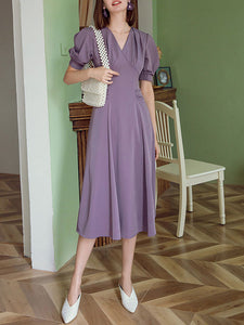 Lavender V Neck Puff Sleeve Swing Vintage Style 1940S Dress – Jolly Vintage