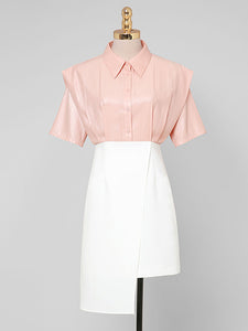Pink 1950S Vintage Classic Fake Two Piece  Irregular Hem Vintage Dress