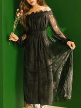 Load image into Gallery viewer, Black Lace Off Shuolder Gothic Style Vintage Dress