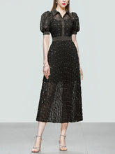 Load image into Gallery viewer, Black Bellflower Embroidered Design Long Lace Pleated Dress