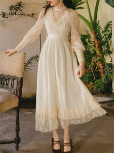 Apricot Ruffles Lace Semi Sheer Long Sleeve Vintage 1950S Swing Victoria's Fairy Dress