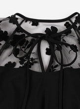 Load image into Gallery viewer, Black Crew Neck Semi-Sheer 1950S Vintage Dress