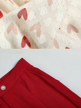 Load image into Gallery viewer, 2PS White And Red Sweet Heart V Neck Shirt And Red Wide-Leg Pants Set