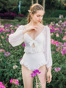 Daisy Style Lace Flowers Ruffles Vintage One Piece Swimwear Bathing Suit