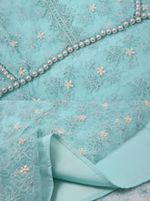 Load image into Gallery viewer, Vintage Teal Short Sleeve Pearl Neck Waist Embroidered Dress