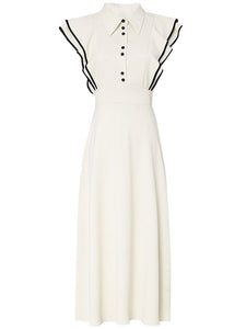 Apricot Ruffles Butterfly Sleeves With Black Edges 1950S Swing Dress