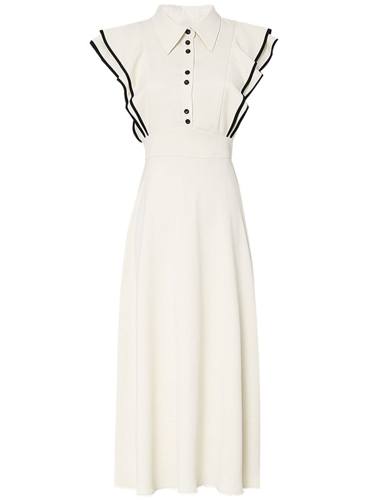 Apricot Ruffles Butterfly Sleeves With Black Edges 1950S Swing Dress