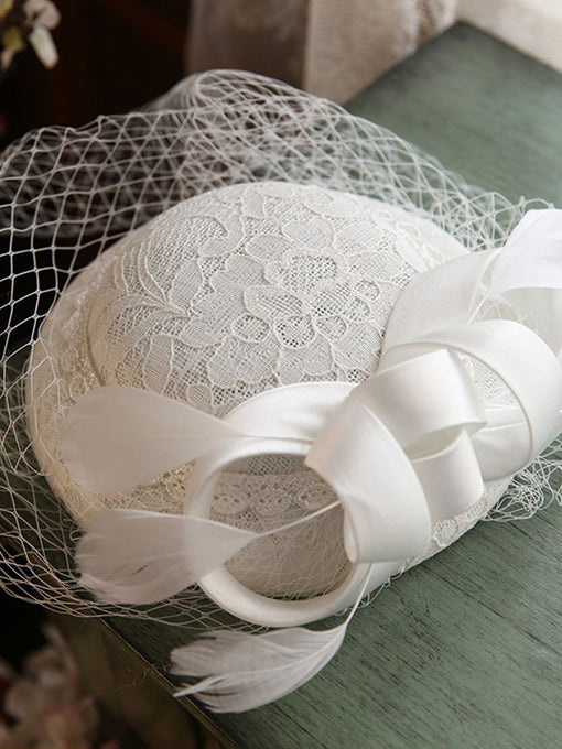 Big Bow Long Tulle Vintage Lace 1950S Hat