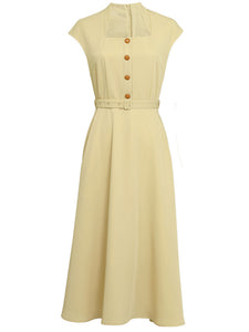 Retro Square Collar Hepburn Style Waist-length High-waisted Vintage 1950S Dress