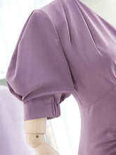Load image into Gallery viewer, Lavender V Neck Puff Sleeve Swing Vintage Style 1940S Dress