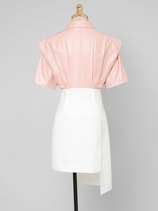Pink 1950S Vintage Classic Fake Two Piece  Irregular Hem Vintage Dress