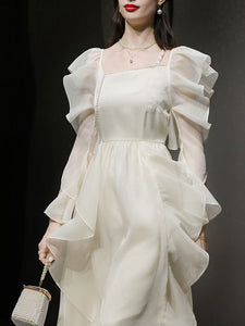 Apricot Ruffled PearlFairy Dress Light Luxury 1950S dress