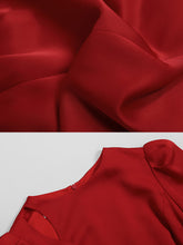 Load image into Gallery viewer, Red Slim Fit Crew Neck Puff Sleeve Satin Dress Vintage Dress