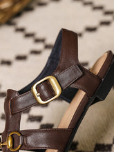 Load image into Gallery viewer, Brown Women&#39;s Flats Sandals Piont Toe Hollow Belt Leather Vintage Shoes