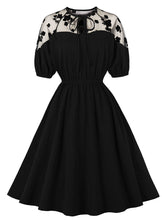 Load image into Gallery viewer, Black Crew Neck Semi-Sheer 1950S Vintage Dress