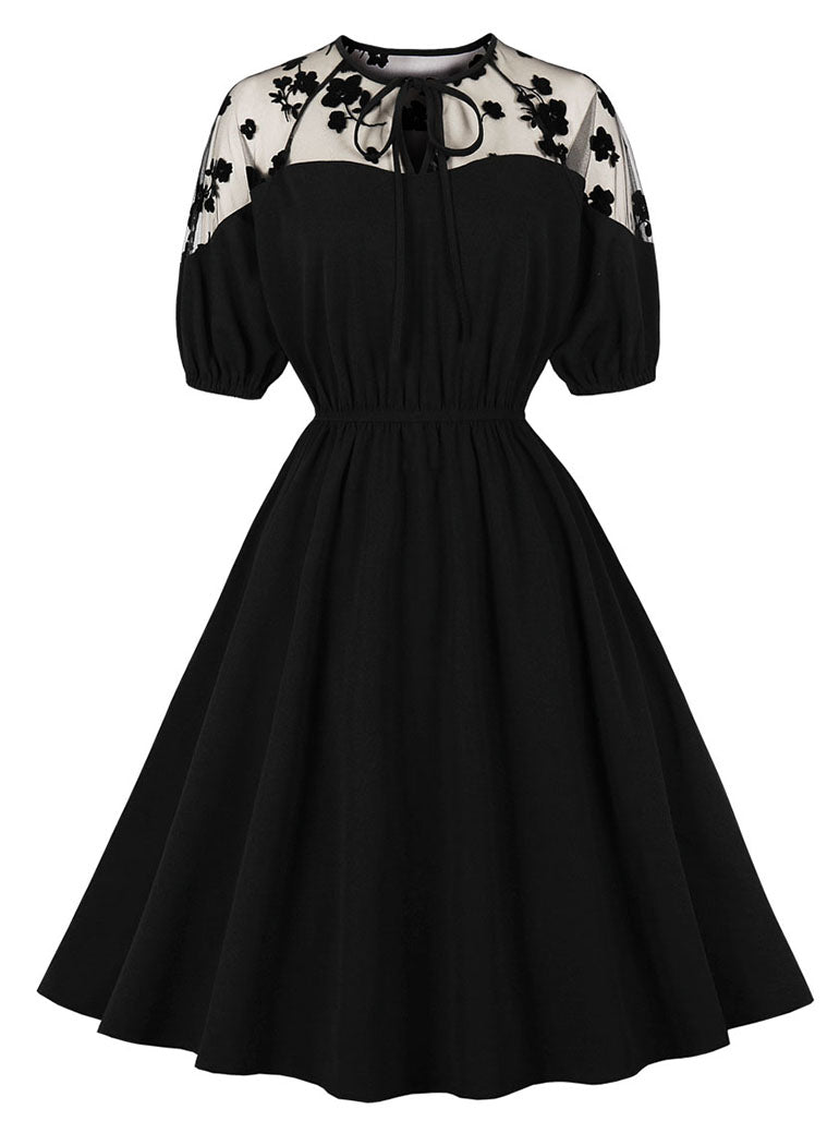 Black Crew Neck Semi-Sheer 1950S Vintage Dress