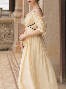 Yellow Off Shoulder Gentle And Soft Vintage Party Dress