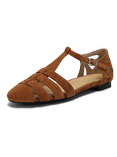 Load image into Gallery viewer, Women&#39;s Flats Sandals Piont Toe Hollow Belt Leather Vintage Shoes
