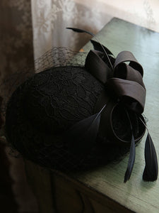 Big Bow Long Tulle Vintage Lace 1950S Hat