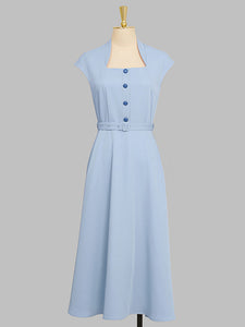 Retro Square Collar Hepburn Style Waist-length High-waisted Vintage 1950S Dress