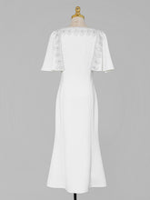 Load image into Gallery viewer, White Lace Short Sleeve Cape High Waist Fishtail Dress