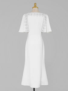 White Lace Short Sleeve Cape High Waist Fishtail Dress