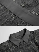 Load image into Gallery viewer, Black Bellflower Embroidered Design Long Lace Pleated Dress