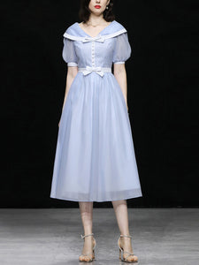 Baby Blue Big Shawl Collar Sweet Bow Vintage Princess Dress