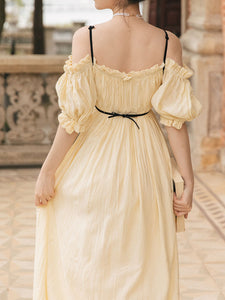 Yellow Off Shoulder Gentle And Soft Vintage Party Dress
