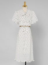 Load image into Gallery viewer, 2PS Tie Bow Cropped Polka Dot Top Apricot Ruffle A-Line Skirt Set