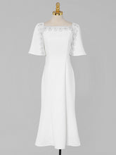 Load image into Gallery viewer, White Lace Short Sleeve Cape High Waist Fishtail Dress