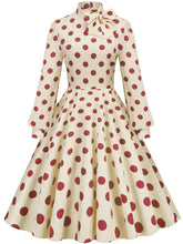Load image into Gallery viewer, Big BowKnot Polka Dots Puff Long Sleeve Audrey Hepburn Style 1950S Vintage Dress