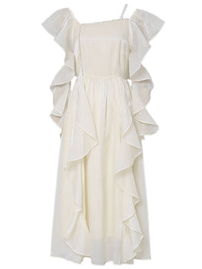 Apricot Ruffled PearlFairy Dress Light Luxury 1950S dress