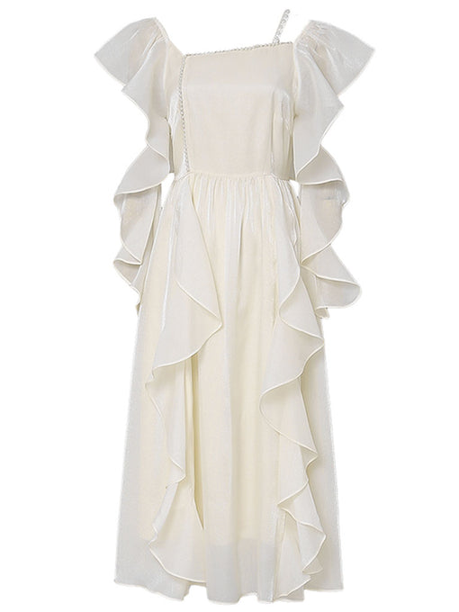 Apricot Ruffled PearlFairy Dress Light Luxury 1950S dress