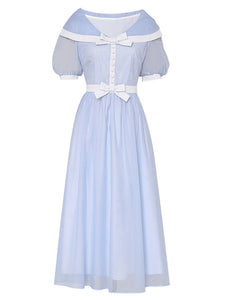 Baby Blue Big Shawl Collar Sweet Bow Vintage Princess Dress
