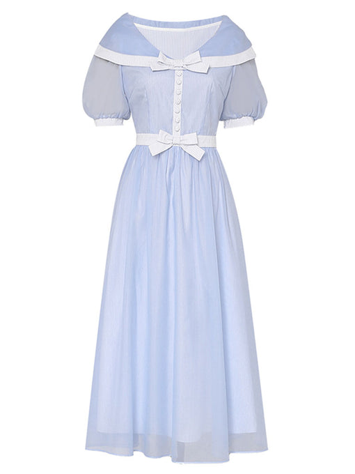 Baby Blue Big Shawl Collar Sweet Bow Vintage Princess Dress