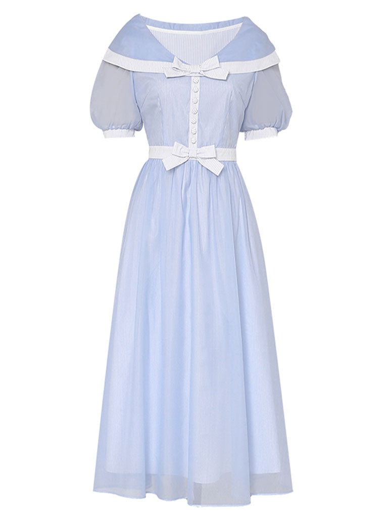 Baby Blue Big Shawl Collar Sweet Bow Vintage Princess Dress