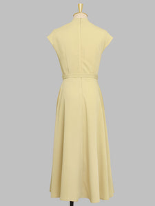 Retro Square Collar Hepburn Style Waist-length High-waisted Vintage 1950S Dress