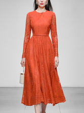 Load image into Gallery viewer, 1950s Crew Neck Long Sleeve Hepburn Swing Lace Dress