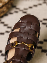 Load image into Gallery viewer, Brown Women&#39;s Flats Sandals Piont Toe Hollow Belt Leather Vintage Shoes