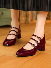 Load image into Gallery viewer, Women&#39;s Chunky Heel Mary Jane Square Toe Leather Vintage Shoes