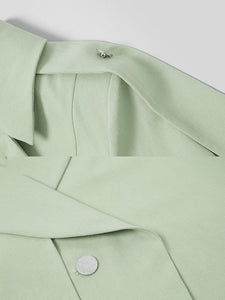 Lapel Collar Short Sleeve Asymmetric Design Belted Waist Jumpsuit