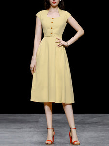 Retro Square Collar Hepburn Style Waist-length High-waisted Vintage 1950S Dress