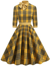 Load image into Gallery viewer, Big BowKnot Plaid 3/4 Sleeve 1950S Vintage Dress With Pockets Inspired by Clueless Cher Horowitz