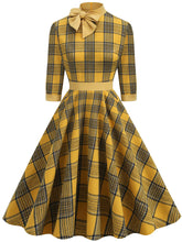 Load image into Gallery viewer, Big BowKnot Plaid 3/4 Sleeve 1950S Vintage Dress With Pockets
