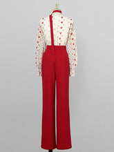 Load image into Gallery viewer, 2PS White And Red Sweet Heart V Neck Shirt And Red Wide-Leg Pants Set