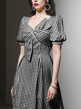 Load image into Gallery viewer, Plaid Short Sleeve Bow Cross Waist 1950S Vintage Dress