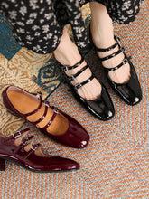 Load image into Gallery viewer, Women&#39;s Chunky Heel Mary Jane Square Toe Leather Vintage Shoes